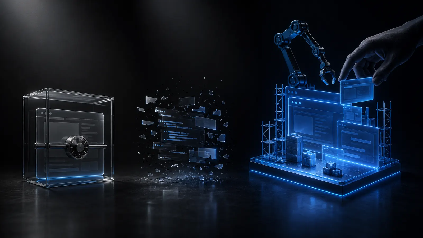 Three different approaches to building a website with AI - a builder, generated code, and a developer supported by AI