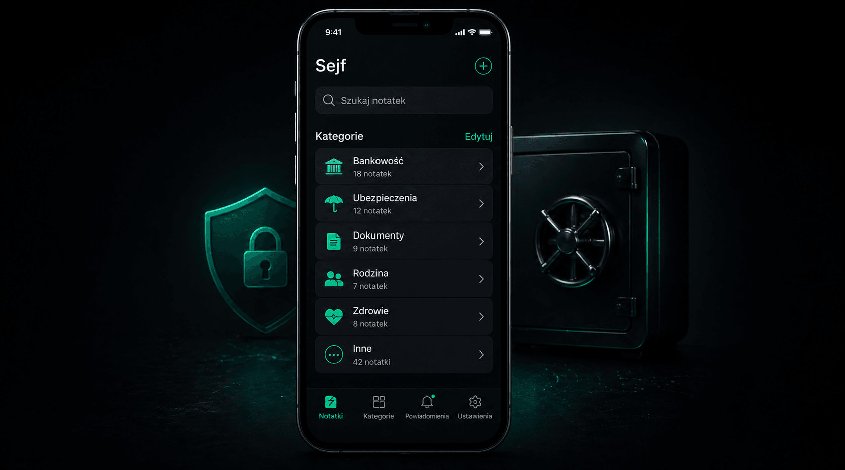 Sejf z kategoriami życiowymi